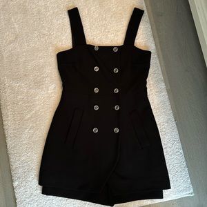 MAJE WOMENS BLACK CHECK-WOVEN RECYCLED-COTTON WOOL-BLEND PLAYSUIT